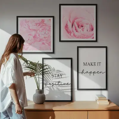 Minimalista rózsaszín virágok keretezett poliptichon