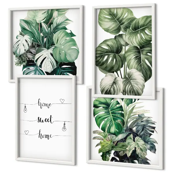 Akvarell Monstera levelek dekorációs kép készlet nappaliba