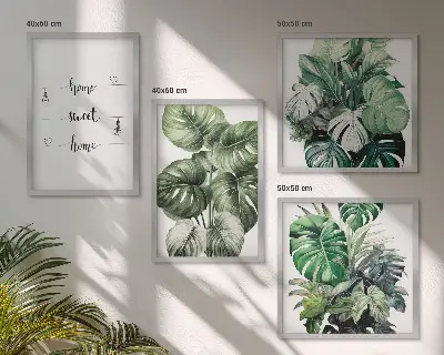 Akvarell Monstera levelek dekorációs kép készlet nappaliba