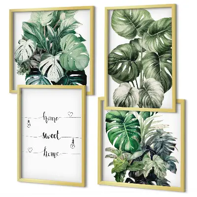 Akvarell Monstera levelek dekorációs kép készlet nappaliba