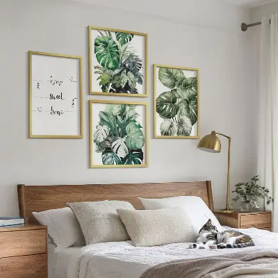 Akvarell Monstera levelek dekorációs kép készlet nappaliba