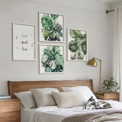 Akvarell Monstera levelek dekorációs kép készlet nappaliba