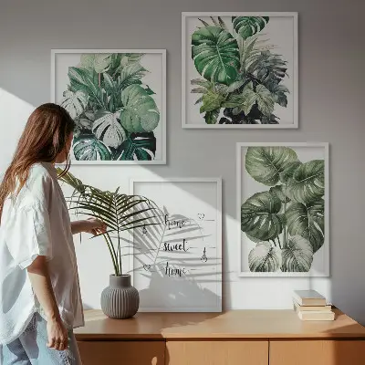 Akvarell Monstera levelek dekorációs kép készlet nappaliba