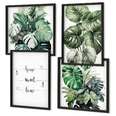 Akvarell Monstera levelek dekorációs kép készlet nappaliba