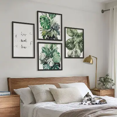 Akvarell Monstera levelek dekorációs kép készlet nappaliba