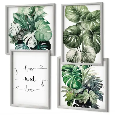 Akvarell Monstera levelek dekorációs kép készlet nappaliba