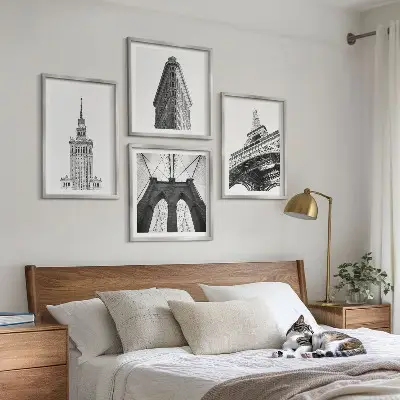 Építészeti fekete-fehér minimalista dekorációs kép készlet nappaliba szánt szett