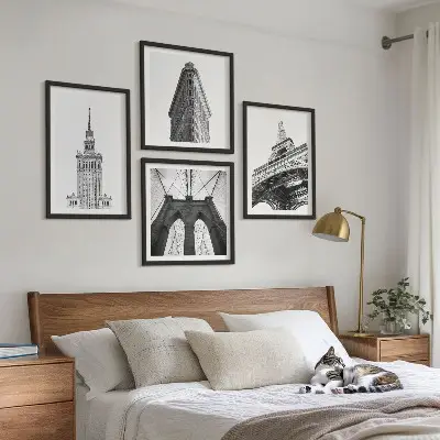 Építészeti fekete-fehér minimalista dekorációs kép készlet nappaliba szánt szett