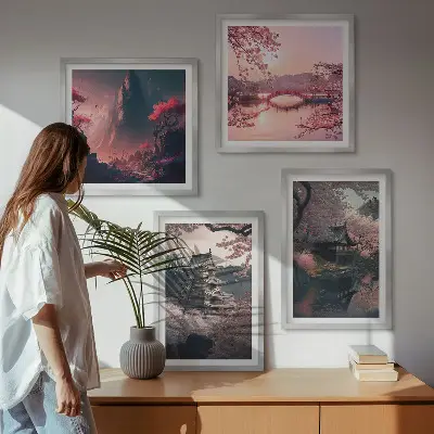 Japán fantázia tájai keretezett poliptichon