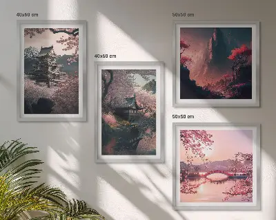 Japán fantázia tájai keretezett poliptichon