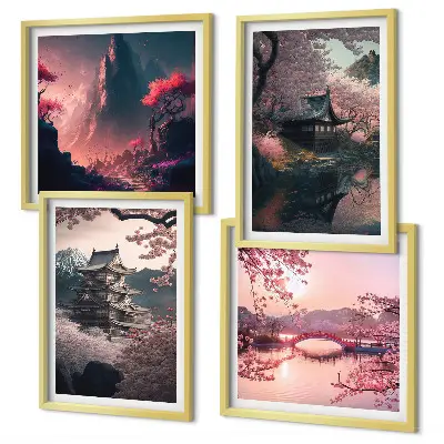 Japán fantázia tájai keretezett poliptichon
