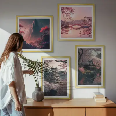Japán fantázia tájai keretezett poliptichon