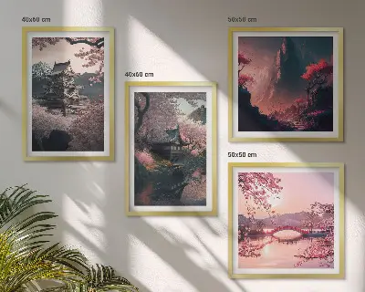 Japán fantázia tájai keretezett poliptichon