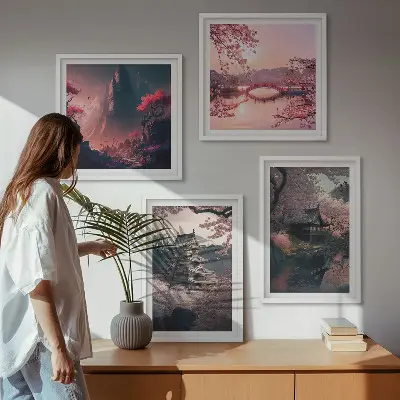 Japán fantázia tájai keretezett poliptichon
