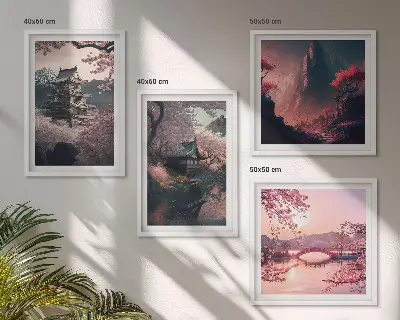 Japán fantázia tájai keretezett poliptichon