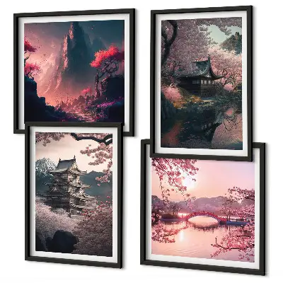 Japán fantázia tájai keretezett poliptichon