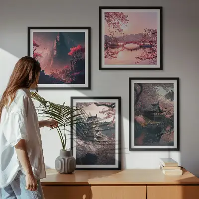 Japán fantázia tájai keretezett poliptichon