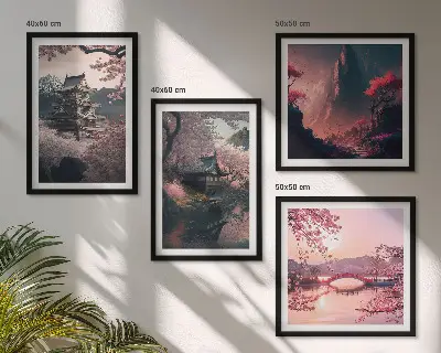 Japán fantázia tájai keretezett poliptichon