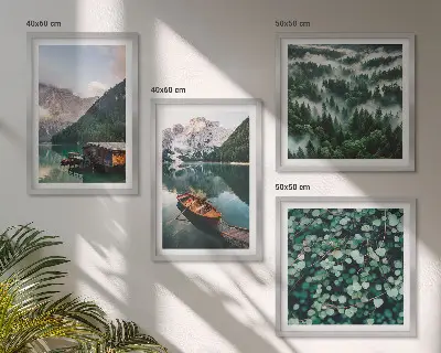 Hegyi tó csónak köd dekorációs képkészlet nappaliba