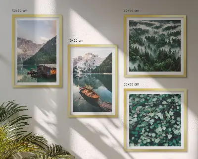 Hegyi tó csónak köd dekorációs képkészlet nappaliba