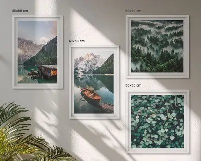 Hegyi tó csónak köd dekorációs képkészlet nappaliba