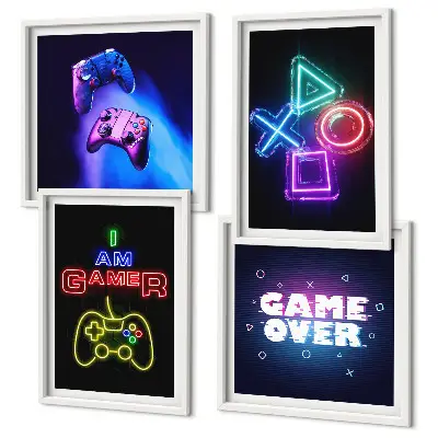 Keretezett poliptichon gamepadek és játékos ikon feliratok