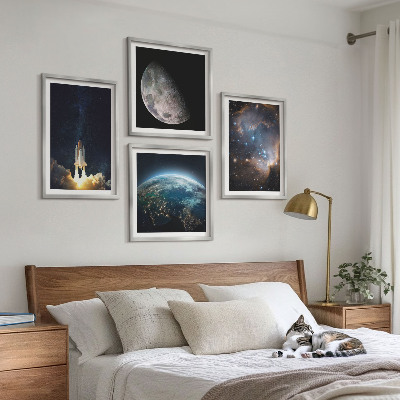 Dekorációs kép készlet nappaliba Űr Föld rakéta galaxis