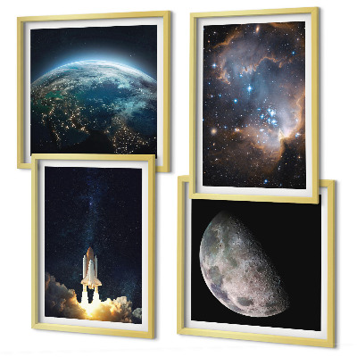 Dekorációs kép készlet nappaliba Űr Föld rakéta galaxis
