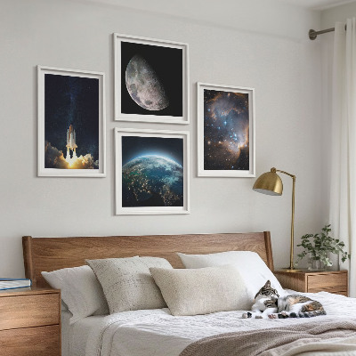 Dekorációs kép készlet nappaliba Űr Föld rakéta galaxis