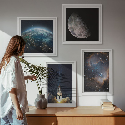 Dekorációs kép készlet nappaliba Űr Föld rakéta galaxis