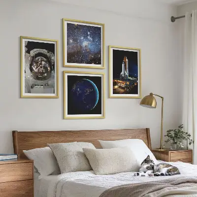 Dekorációs képkészlet nappaliba űr, földgömb, űrhajós és rakéta mintával