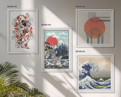 Keretezett poliptichon japán hullámok és halak illusztrációval