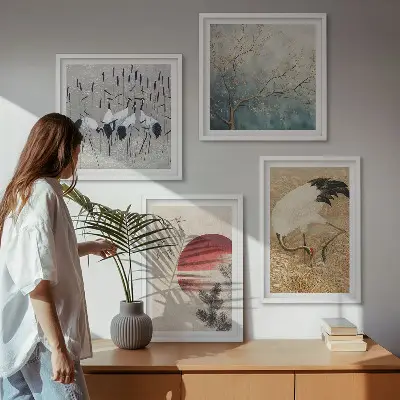 Japán daruk tájképe keretezett poliptichon