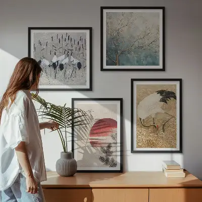 Japán daruk tájképe keretezett poliptichon