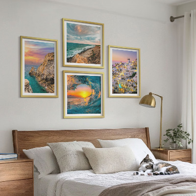 Keretezett poliptichon Tengeri hullámok fehér házak Santorini