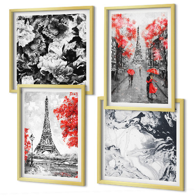 Keretezett poliptichon Eiffel-torony szürke festmények