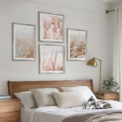Keretezett poliptichon barna és bézs árnyalatú füves mezők mintával