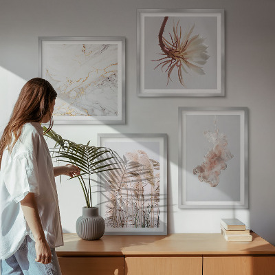 Dekorációs kép készlet nappaliba Elegáns fűvirágok márványból