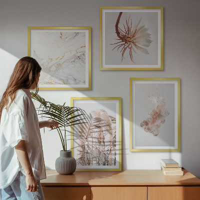 Dekorációs kép készlet nappaliba Elegáns fűvirágok márványból