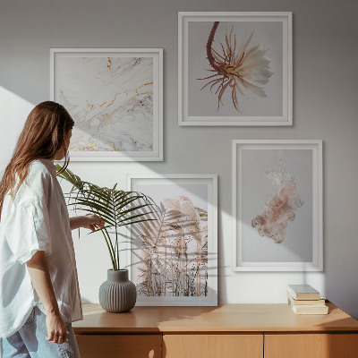 Dekorációs kép készlet nappaliba Elegáns fűvirágok márványból
