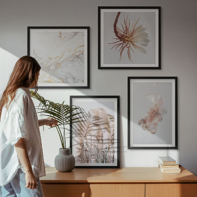Dekorációs kép készlet nappaliba Elegáns fűvirágok márványból