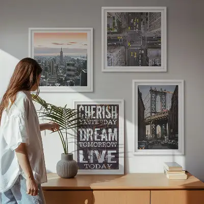Keretezett poliptichon New York-i tájképek idézettel