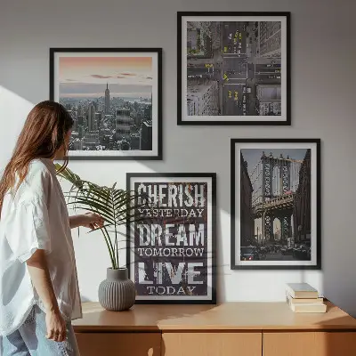 Keretezett poliptichon New York-i tájképek idézettel