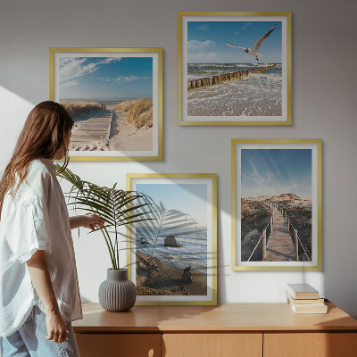 Keretezett poliptichon strand hullámok ég móló séta