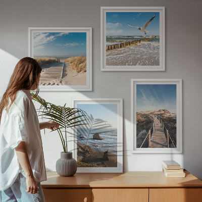 Keretezett poliptichon strand hullámok ég móló séta