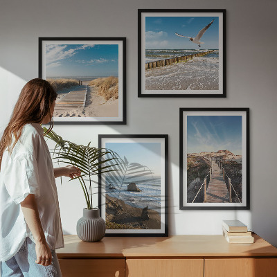 Keretezett poliptichon strand hullámok ég móló séta