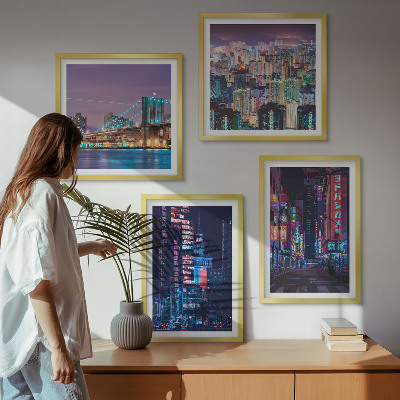 Dekorációs kép készlet nappaliba Éjszakai városok neonfényekkel