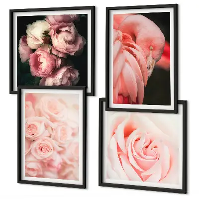 Dekorációs kép készlet nappaliba pasztell rózsaszín flamingók mintával