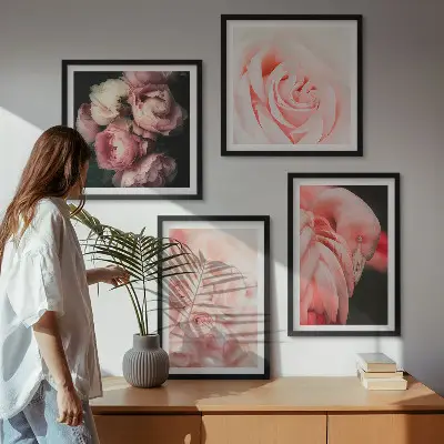 Dekorációs kép készlet nappaliba pasztell rózsaszín flamingók mintával