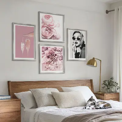 Dekorációs képkészlet nappaliba elegáns pünkösdi rózsa mintával